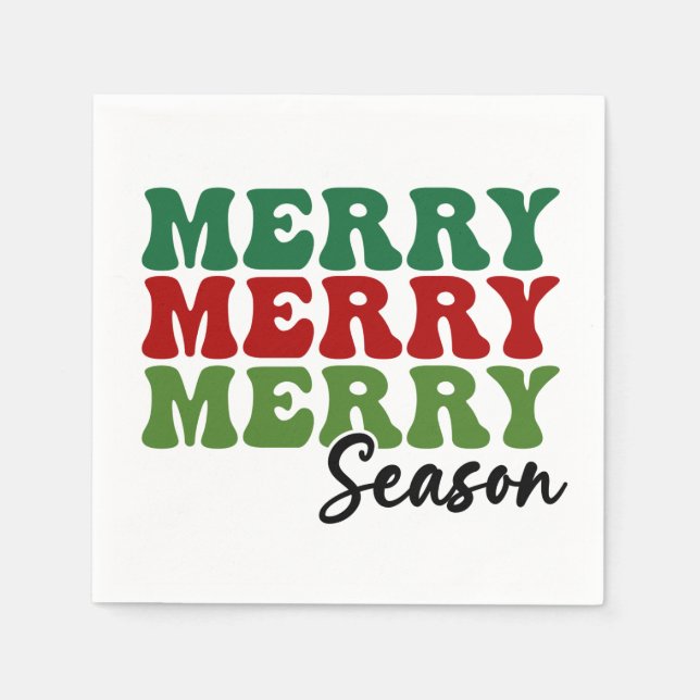 Merry Merry Merry Season - Retro Holiday Art Napkin (Front)