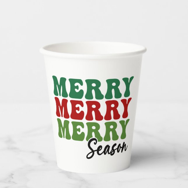 Merry Merry Merry Season - Retro Holiday Art Paper Cups (Front)