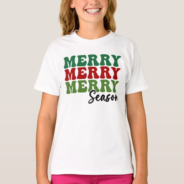 Merry Merry Merry Season - Retro Holiday Art T-Shirt (Front)