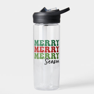 Merry Merry Merry Season - Retro Holiday Art Water Bottle
