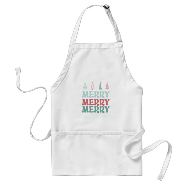 Merry Merry Merry with Pastel Boho Christmas Trees Standard Apron (Front)