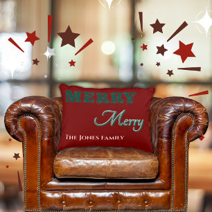 Merry Merry Modern Christmas Green Red Decorative Cushion