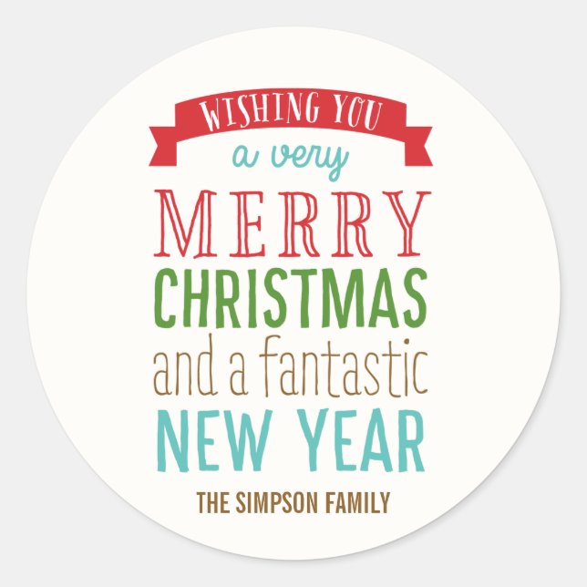 Merry Message Holiday Sticker or Envelope Seal (Front)