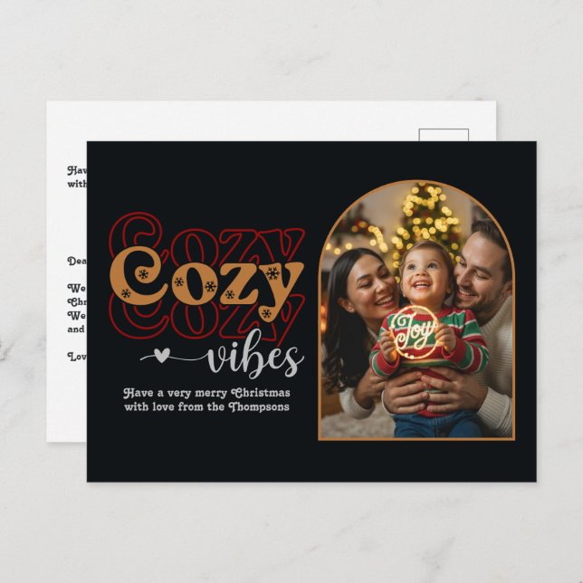 Merry Metallics Cosy Vibes Retro Christmas Photo Holiday Postcard (Front/Back)