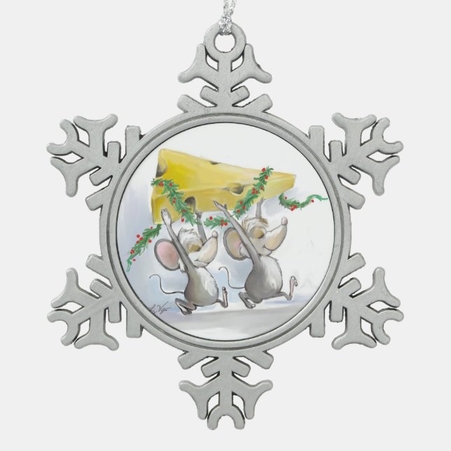 Merry Mice Mic & Mac Holiday SnowFlake Ornament (Front)