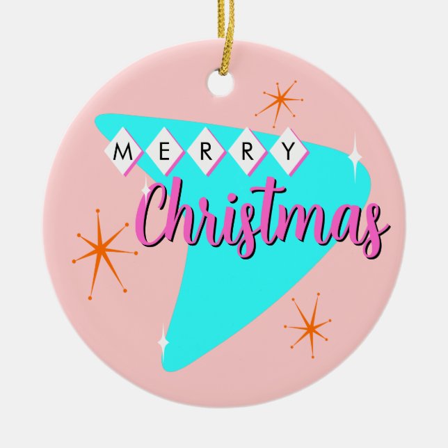 Merry Mid Century Christmas Ceramic Tree Decoration (Front)