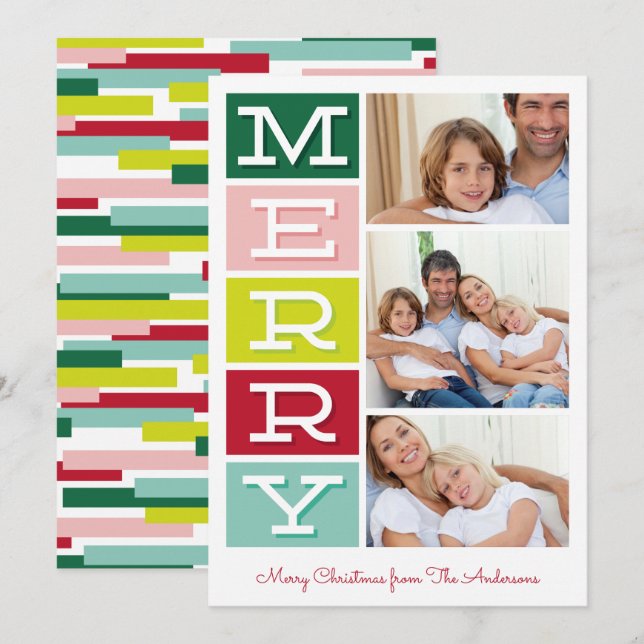 Merry Mid Century Modern Christmas Photo Card (Front/Back)