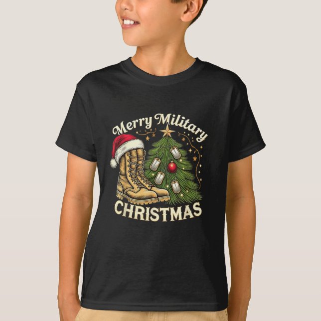 Merry Military Christmas Festive Military Boots &a T-Shirt (Front)