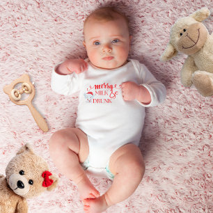 "Merry & milk drunk" cute christmas  Baby Bodysuit