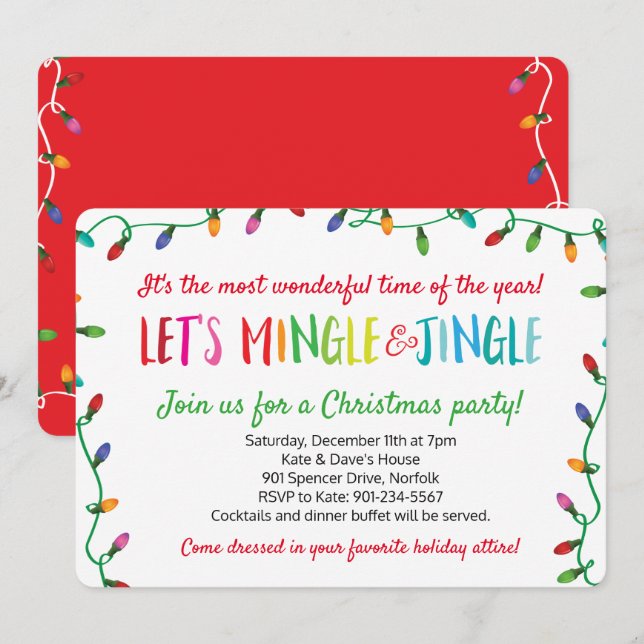 Merry Mingle and Jingle Christmas Lights Party Invitation (Front/Back)