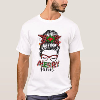 Merry Mini Christmas Women Buffalo Plaid Leopard M T-Shirt