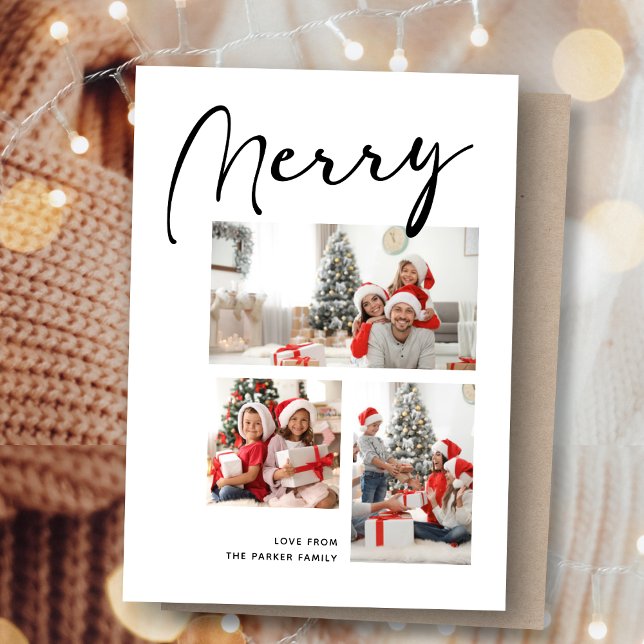 Merry Minimalist | Christmas Three Photo Collage Holiday Card (Creator Uploaded)