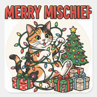 Merry Mischief Sticker — Calico Cat Christmas Ligh