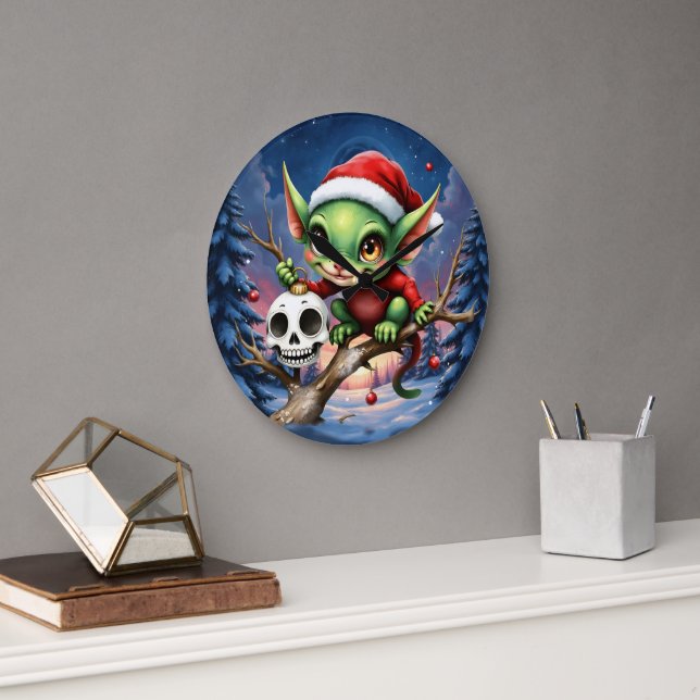 Merry Mischief – The Little Christmas Elf. Large Clock (Office)
