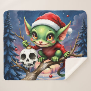 Merry Mischief – The Little Christmas Elf. Sherpa Blanket