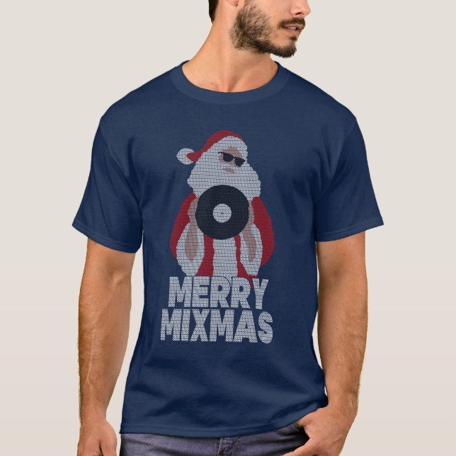 Merry Mixmas Vinyl DJ Santa Claus Father Christmas T-Shirt (Front)