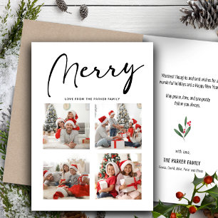 MERRY Modern Black Script Chic Minimalist Photo Holiday Card