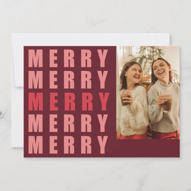 MERRY modern bold red Letter Christmas Photo  Holiday Card (Front)