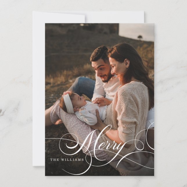 Merry Modern calligraphy 5 Photo Collage family  I Invitation (Front)