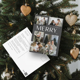 Merry Modern Grey 5 Photo Christmas Holiday Postcard