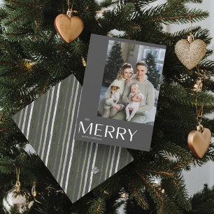 Merry Modern Grey Photo Christmas Holiday Card