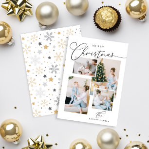 Merry Modern handwritten calligraphy 4 Photo Holid Holiday Card