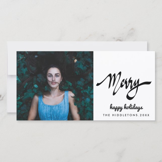 Merry Modern Handwritten Script Holiday Card (Front)