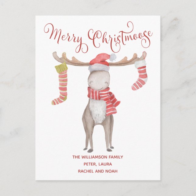 Merry Modern Moose Merry Christmas Holiday Announcement Postcard (Front)