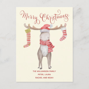 Merry Modern Moose Merry Christmas Holiday Announcement Postcard