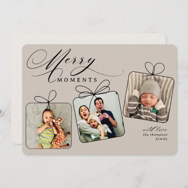 Merry Moments Beige Photo Collage Holiday Card (Front/Back)