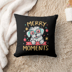 Merry Moments with Maltese Dog Christmas Festive Cushion