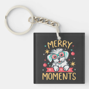 Merry Moments with Maltese Dog Christmas Festive Key Ring
