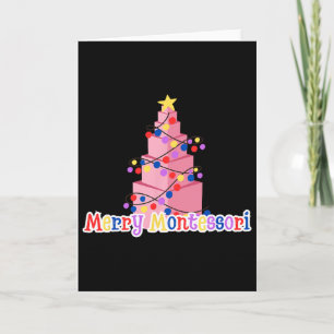 Merry Montessori Pink Tower Christmas Tree Teacher Card