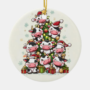 Merry Moo Christmas Ceramic Tree Decoration
