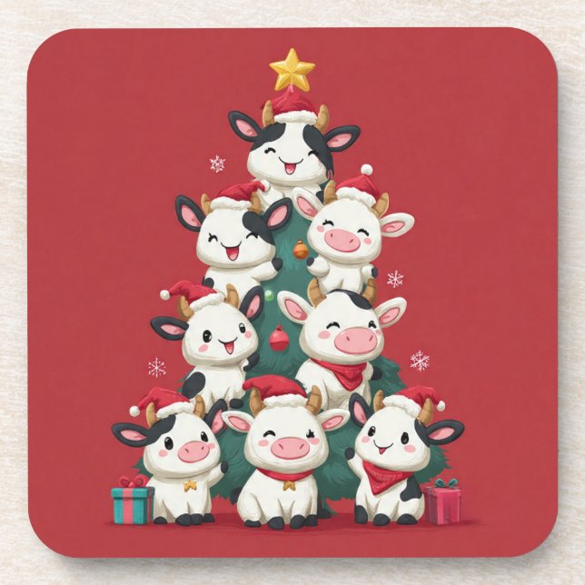 Merry Moo Christmas Coaster (Front)