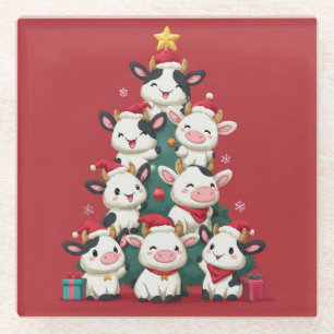 Merry Moo Christmas Glass Coaster