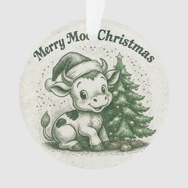 Merry Moo Christmas Ornament (Front)