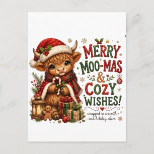 Merry Moo-Mas and Cosy Wishes – Cute Highland Cow Holiday Postcard