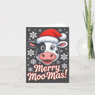 Merry Moo-mas Christmas Cartoon Farm Animal Outfit Card