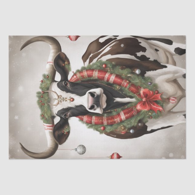 Merry Moo-mas: Cow Dressed for Christmas Decoupage Tissue Paper (Front)