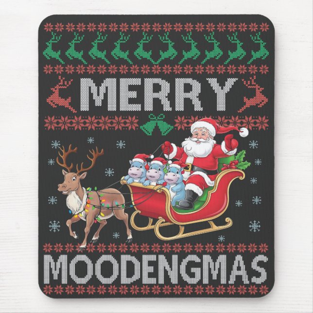 Merry MooDengmas Moo Deng Christmas Santa Hippo Mouse Mat (Front)
