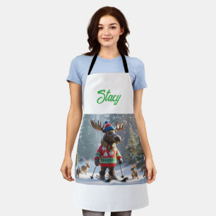 Merry Moose and Friends Christmas Personalised     Apron