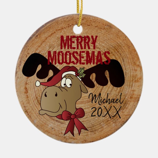 Merry Moosemas Ceramic Tree Decoration (Front)