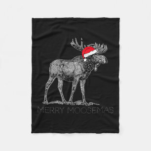 Merry Moosemas Christmas Moose With Santa Hat Fleece Blanket