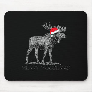 Merry Moosemas Christmas Moose With Santa Hat Mouse Mat