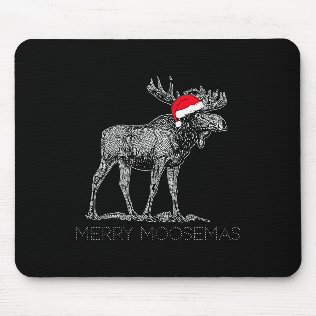 Merry Moosemas Christmas Moose With Santa Hat  Mouse Mat (Front)