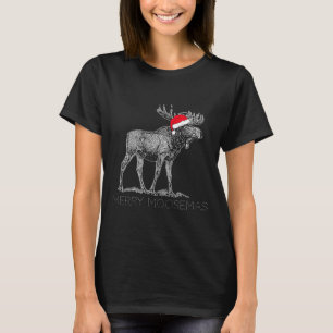 Merry Moosemas Christmas Moose With Santa Hat T-Shirt