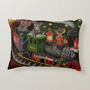 Merry Mouse Holiday Train  Decorative Cushion