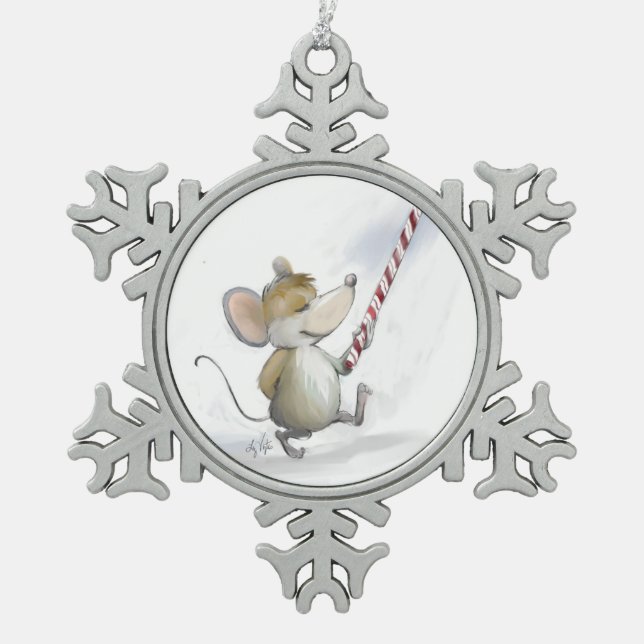 Merry Mouse Moe Pewter Snowflake Ornament (Front)