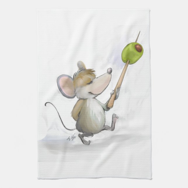 Merry Mouse Moe with Olive Kitchen Towel (Vertical)